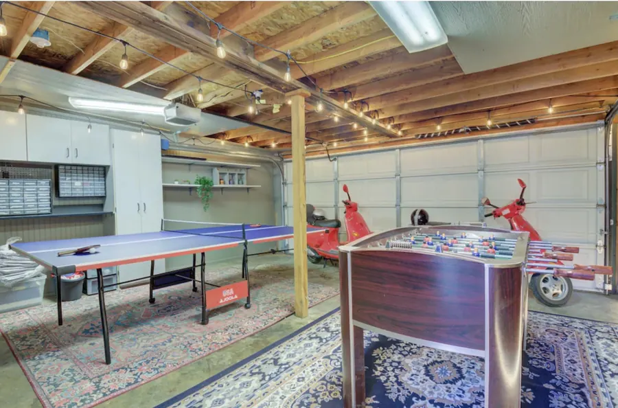 Garage hangout with ping pong and foosball